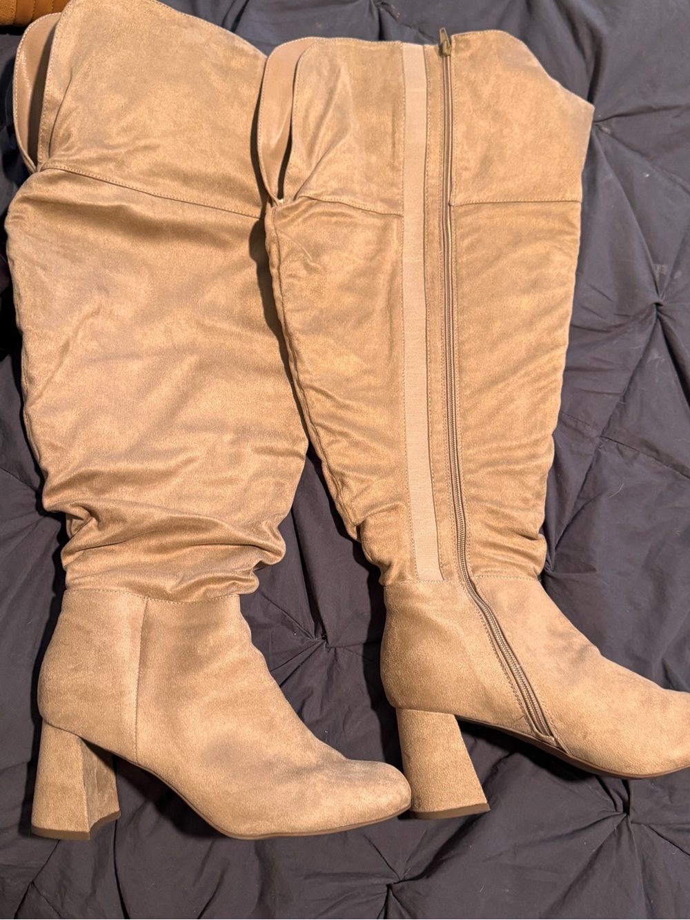 Women's Tall Tan Suede Block Heel Boots - Classic Knee-High Style